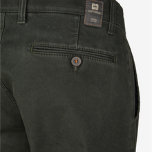 Load image into Gallery viewer, Close-up of dark green pants with a button and Club Comfort label on a gray background
