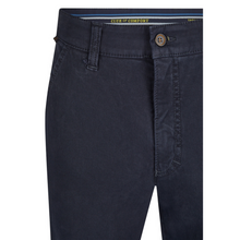 Load image into Gallery viewer, Navy blue pants with a visible brand label on a white background
