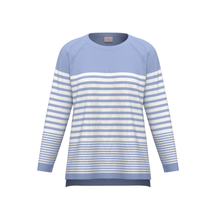 Load image into Gallery viewer, Front of Marella Ghiglia Striped Jumper, in blue, with a white background.
