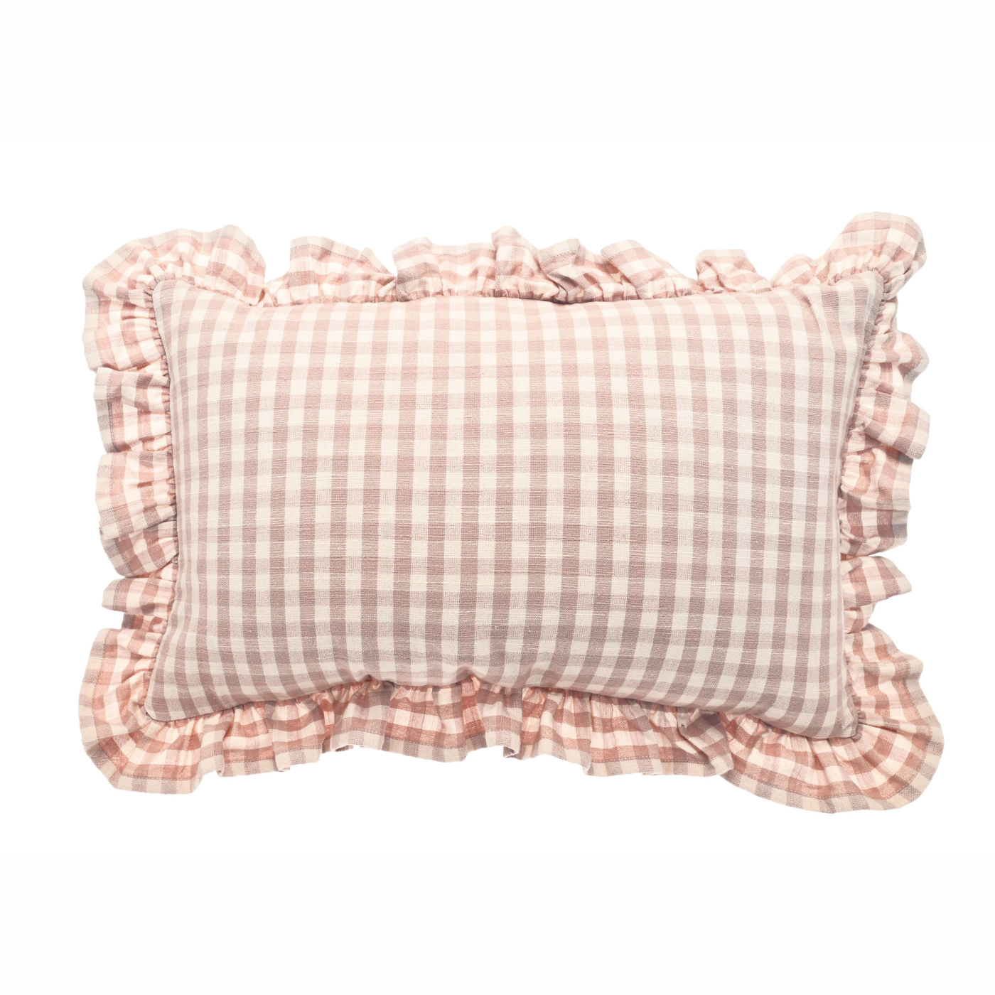 Gingham Ruffle Rectangular Cushion | Plaster Pink – Geoghegans Of Navan