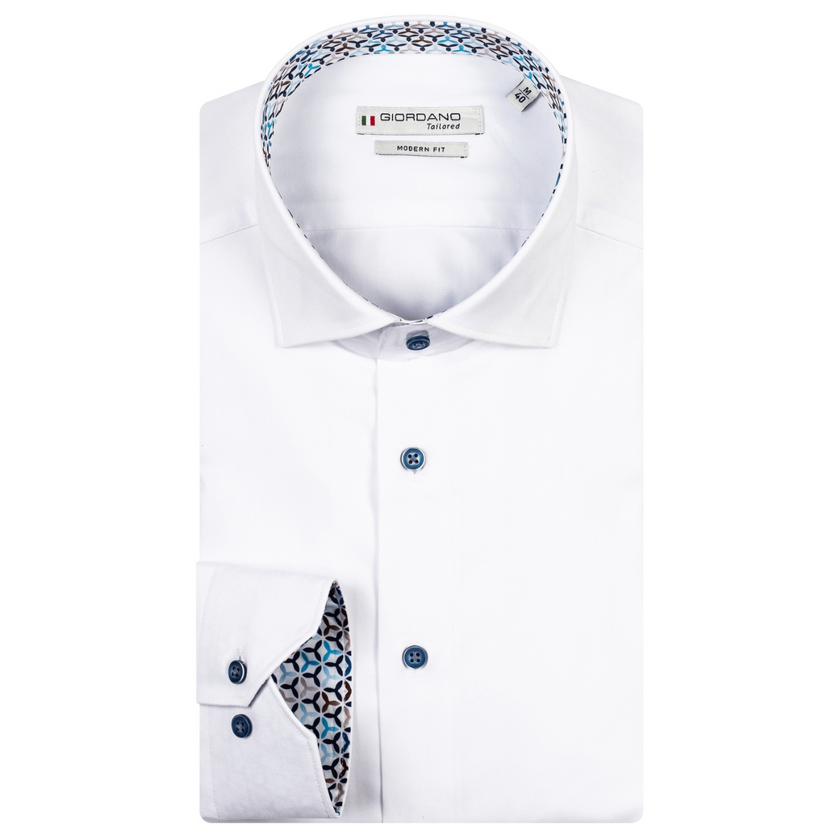 Giordano Long Sleeve Shirt | White / Pink / Blue