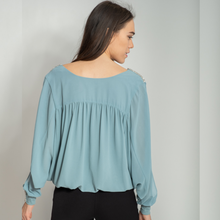 Load image into Gallery viewer, Goa Goa Chiffon Embellished Blouse with Cut Out Sleeves | Aquamarine
