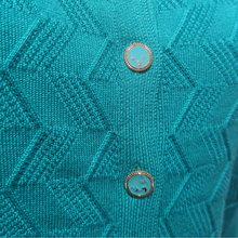 Load image into Gallery viewer, Close up of Castle Knit Design Cardigan Evergreen.
