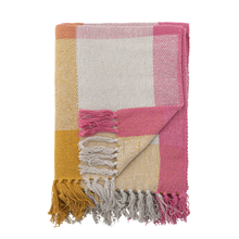 Load image into Gallery viewer, Colorful plaid blanket with fringes on a white background
