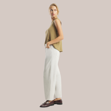 Load image into Gallery viewer, Model posing to the side wearing Raffaello Rossi White Hanni 7/8, with a light grey background.
