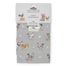 Load image into Gallery viewer, Packaged apron with chicken design and 'Hen House' branding on a white background
