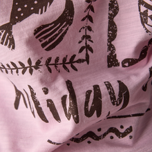 Load image into Gallery viewer, Close-up of pink fabric with black whale and leaf pattern
