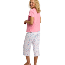 Load image into Gallery viewer, Indigo Sky Beach Print Soft Cotton Jersey Cropped Pyjama Set | Pink
