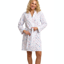 Load image into Gallery viewer, Woman wearing a patterned robe on a white background
