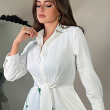Load image into Gallery viewer, female model wearing isabella long sleeve shirt in white colour
