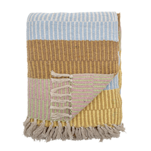 Load image into Gallery viewer, Woven blanket with striped pattern and tassels on a white background

