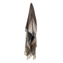 Load image into Gallery viewer, Striped blanket with fringes on a white background
