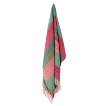 Load image into Gallery viewer, Colorful plaid blanket with fringes on a white background
