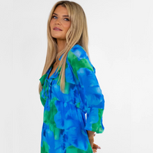 Load image into Gallery viewer, Kate &amp; Pippa Bardot Dress | Blue &amp; Green
