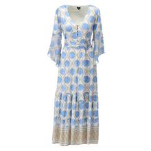 Load image into Gallery viewer, Belted Maxi Dress | White &amp; Blue
