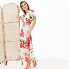 Load image into Gallery viewer, Belted Flower Maxi Dress | White &amp; Pink
