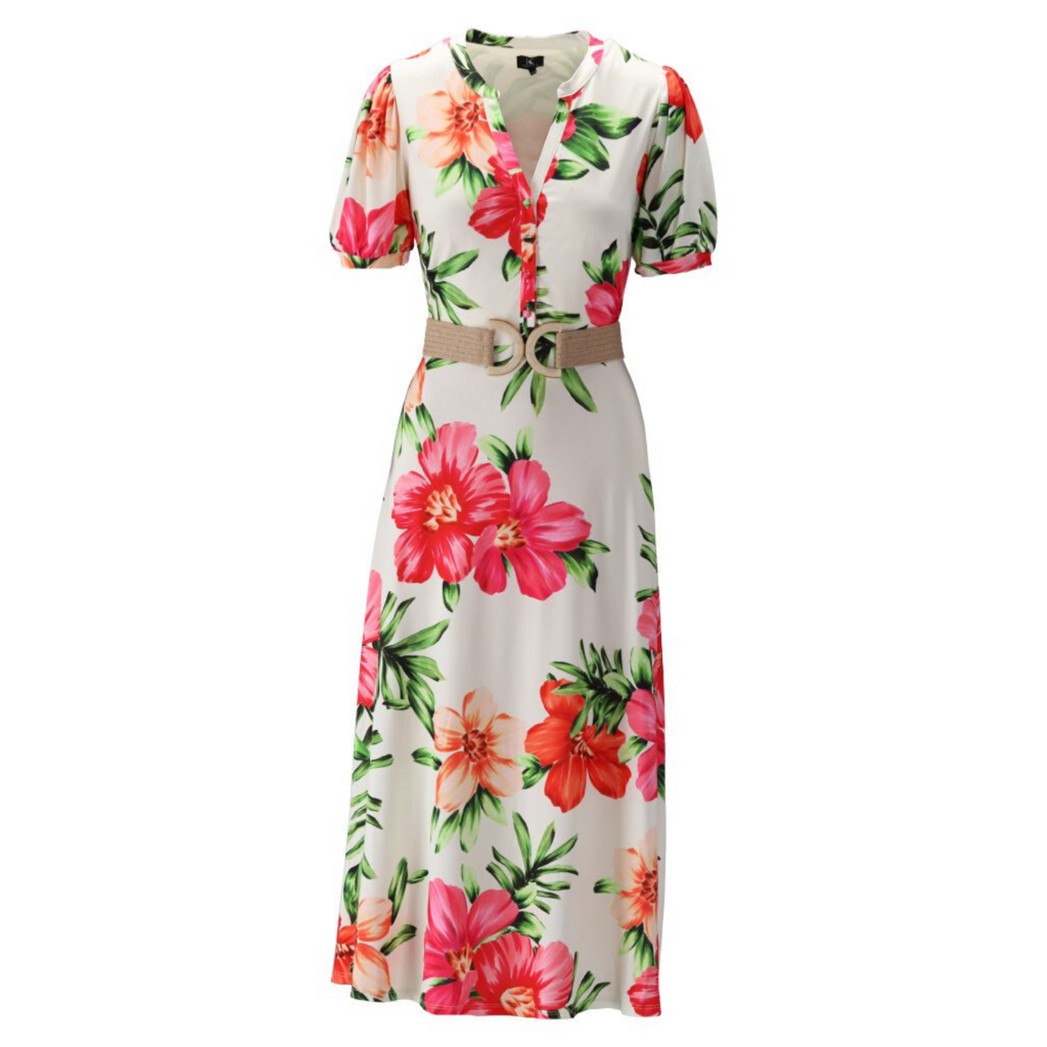 Belted Flower Maxi Dress | White & Pink