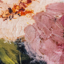 Load image into Gallery viewer, Close-up of a floral painting with pink flowers and green leaves on a textured beige background.
