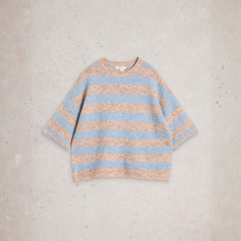 Load image into Gallery viewer, Front of White Stuff Kate Knitted Stripe Tee, in a Natural Colour, with a grey background.
