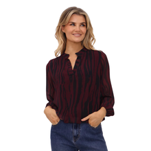 Load image into Gallery viewer, Model showcasing Kate &amp; Pippa Blouse in Black/Wine In a front view
