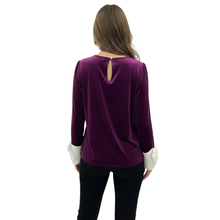 Load image into Gallery viewer, Image of model  from back wearing Kate &amp; Pippa Velvet Top in Plum
