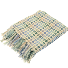 Load image into Gallery viewer, Textured throw blanket with checkered pattern and tassels on a white background
