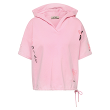 Load image into Gallery viewer, Pink hoodie with branding on a white background
