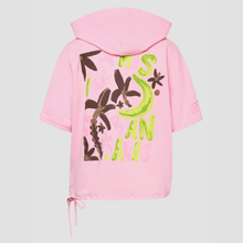 Load image into Gallery viewer, Pink hoodie with tropical graphics on a white background
