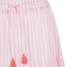 Load image into Gallery viewer, Pink and white striped dress with tassels on a white background
