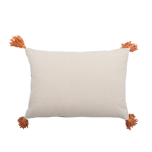 Load image into Gallery viewer, Beige pillow with orange tassels on a white background
