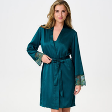 Load image into Gallery viewer, LingaDore Green Floral Lace Satin Kimono
