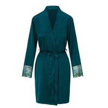 Load image into Gallery viewer, LingaDore Green Floral Lace Satin Kimono
