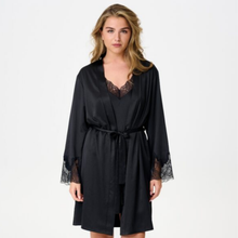 Load image into Gallery viewer, Lingadore Black Lace Satin Kimono
