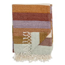 Load image into Gallery viewer, Woven blanket with striped pattern and tassels on a white background
