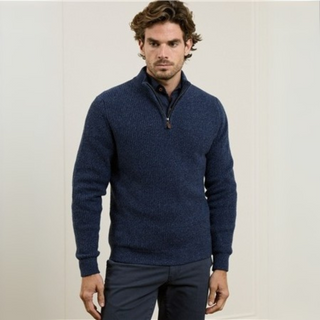 Man wearing a blue sweater against a plain background