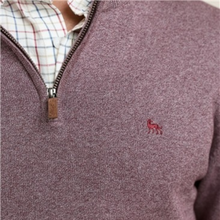 Load image into Gallery viewer, Close-up of a maroon sweater with a small logo on a plain background
