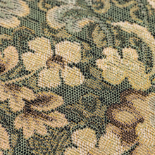 Load image into Gallery viewer, A close-up of a woven fabric with an intricate floral pattern in olive green, beige, and brown.
