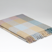 Load image into Gallery viewer, Plaid blanket with pastel colors on a white background
