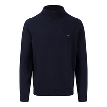 Load image into Gallery viewer, Product shot of the Navy Polo Neck from Fynch Hatton with ribbed cuffs and the embroidered logo on the chest
