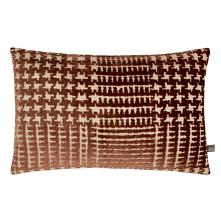 A rectangular throw pillow with a brown and beige geometric pattern, shown against a plain white background.