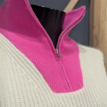 Load image into Gallery viewer, Close up of Twns The Label Orleans Neon Pink/Yellow set on a mannequin, with a wooden and blue background.
