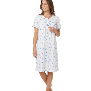 Nighdress with small blue print on model 