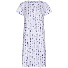 Load image into Gallery viewer, White dress with purple pattern on a white background
