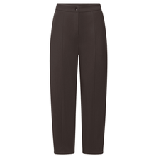 Load image into Gallery viewer, A pair of dark brown tailored trousers shown flat against a solid white background.
