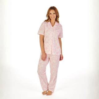 Slenderella S/S Button Pink Rose Print Pyjama