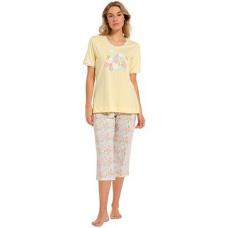 Pastunette Floral Print Capri Leg Pyjama | Lemon