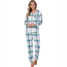 Load image into Gallery viewer, Woman wearing a plaid pajama set on a white background
