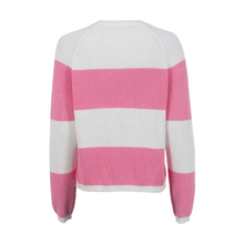 Load image into Gallery viewer, Back of Soquesto Knit Sweater, in rose, with a white background.
