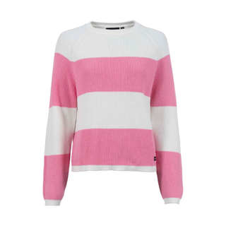 Front of Soquesto Knit Sweater, in rose, with a white background.