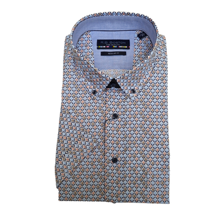 Patterned dress shirt with a collar on a white background